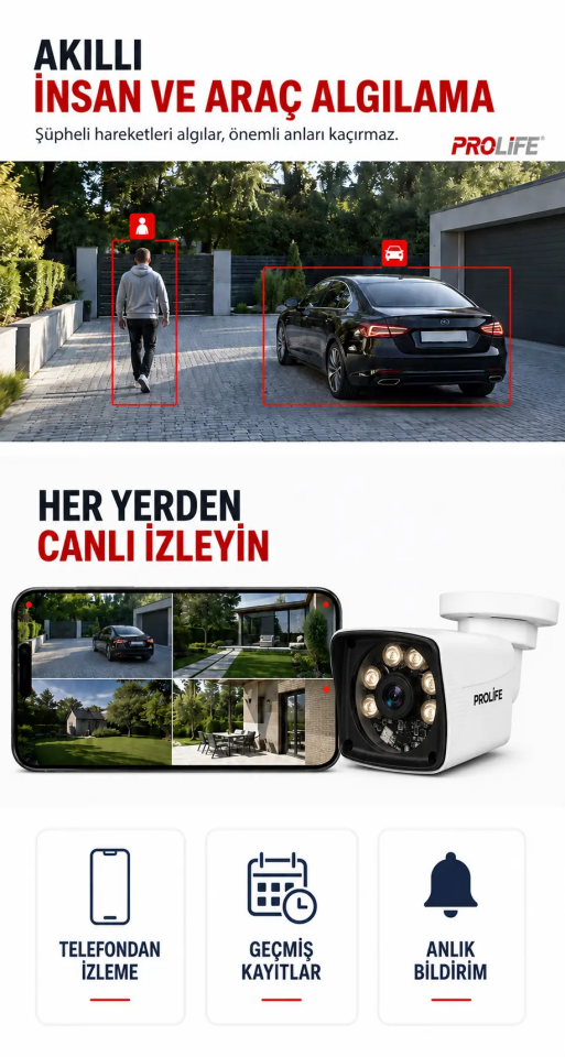 10 Kameralı 5 MP FULL HD Gece Renkli Yüz ve Araç Algılamalı Kuruluma Hazır Full Güvenlik Kamerası Seti