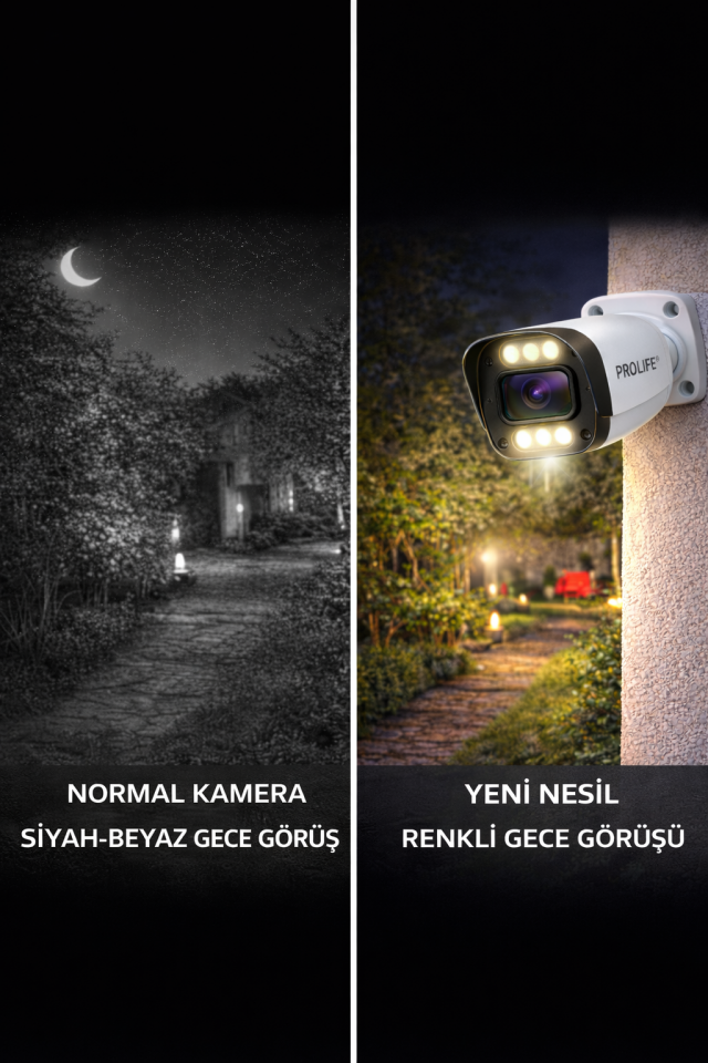 3 Kameralı 5 MP Gece Renkli Yapay Zeka Yüz ve Araç Algılamalı Olay Anı Bildirimli Kuruluma Hazır Kamera Seti