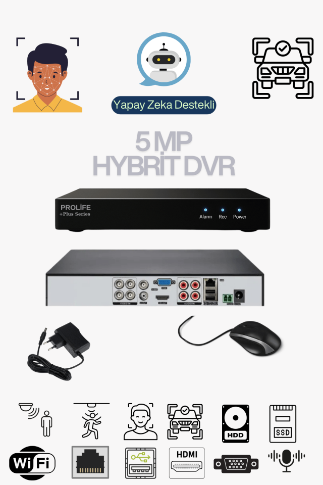 4 Kanal 5 MP Yeni Nesil Yüz ve Araç Algılamalı Hybrit  Kayıt Cihazı Wİ-Fİ Destekli