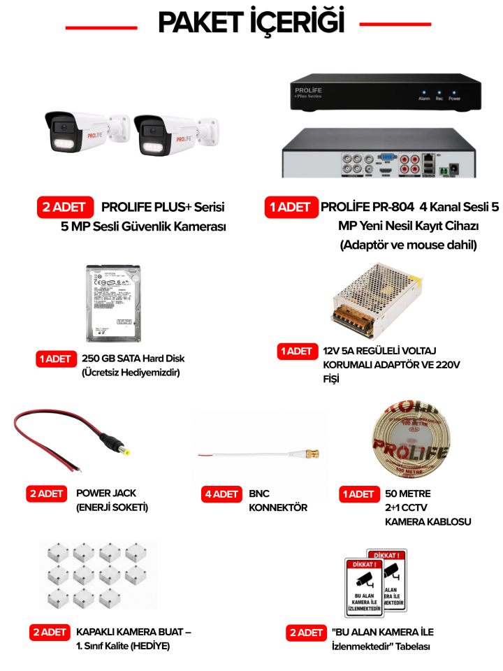 2 Li Sesli Güvenlik Kamerası 5 Mp Gece Renkli Yüz Ve Araç Tanımalı Full Hd Kamera Sistemi