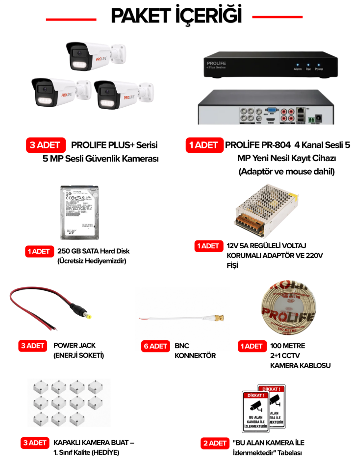 3 Lü Sesli Güvenlik Kamerası 5 Mp Gece Renkli Yüz Ve Araç Tanımalı Full Hd Kamera Sistemi