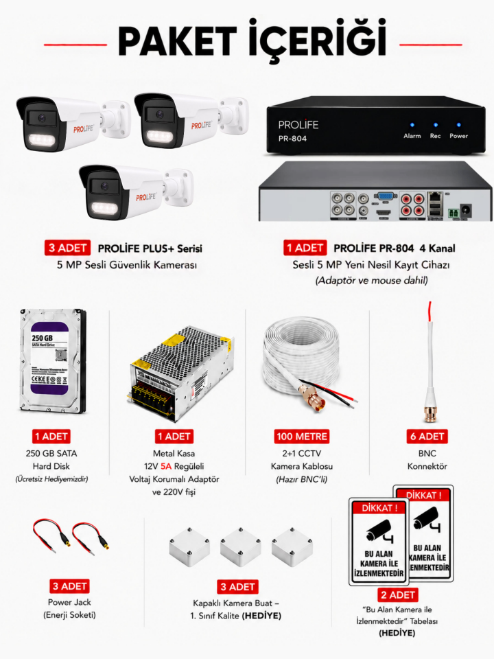 3 Lü Sesli Güvenlik Kamerası 5 Mp Gece Renkli Yüz Ve Araç Tanımalı Full Hd Kamera Sistemi