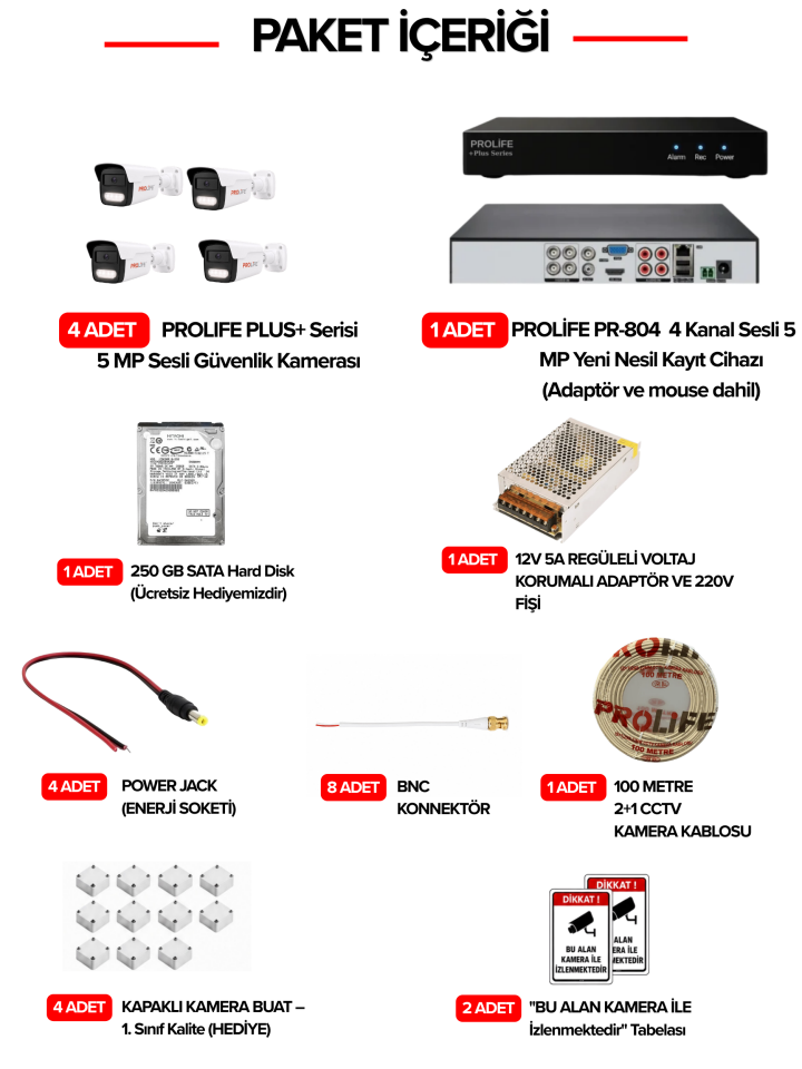 4 Lü Sesli Güvenlik Kamerası 5 Mp Gece Renkli Yüz Ve Araç Tanımalı Full Hd Kamera Sistemi