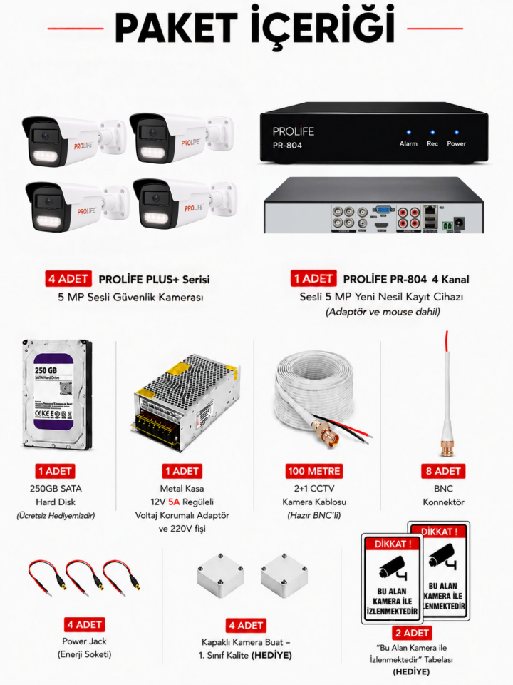 4 Lü Sesli Güvenlik Kamerası 5 Mp Gece Renkli Yüz Ve Araç Tanımalı Full Hd Kamera Sistemi