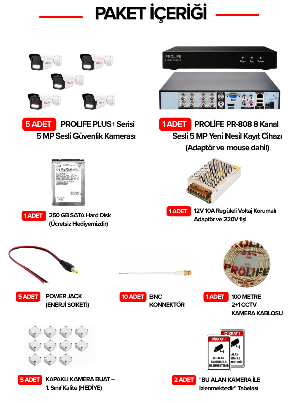 5 Li Sesli Güvenlik Kamerası 5 Mp Gece Renkli Yüz Ve Araç Tanımalı Full Hd Kamera Sistemi
