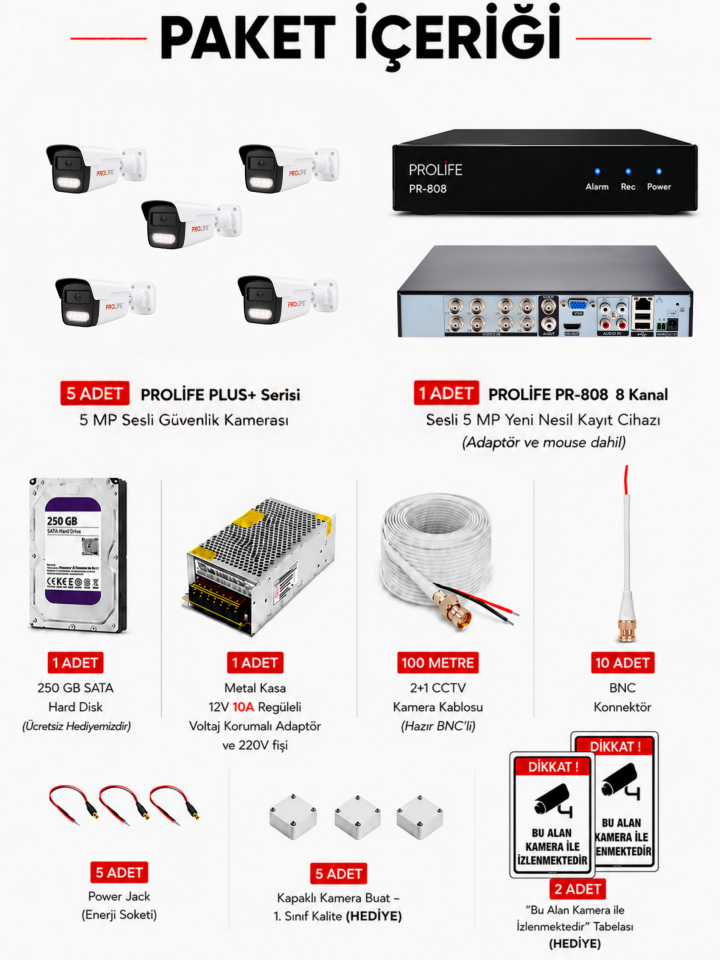 5 Li Sesli Güvenlik Kamerası 5 Mp Gece Renkli Yüz Ve Araç Tanımalı Full Hd Kamera Sistemi
