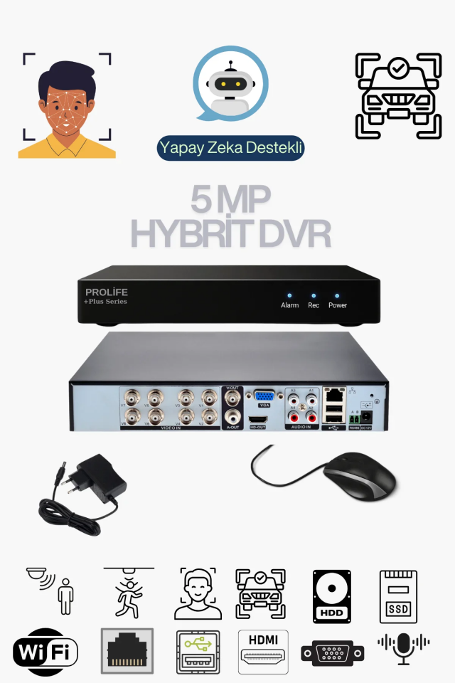 5 Li Sesli Güvenlik Kamerası 5 Mp Gece Renkli Yüz Ve Araç Tanımalı Full Hd Kamera Sistemi