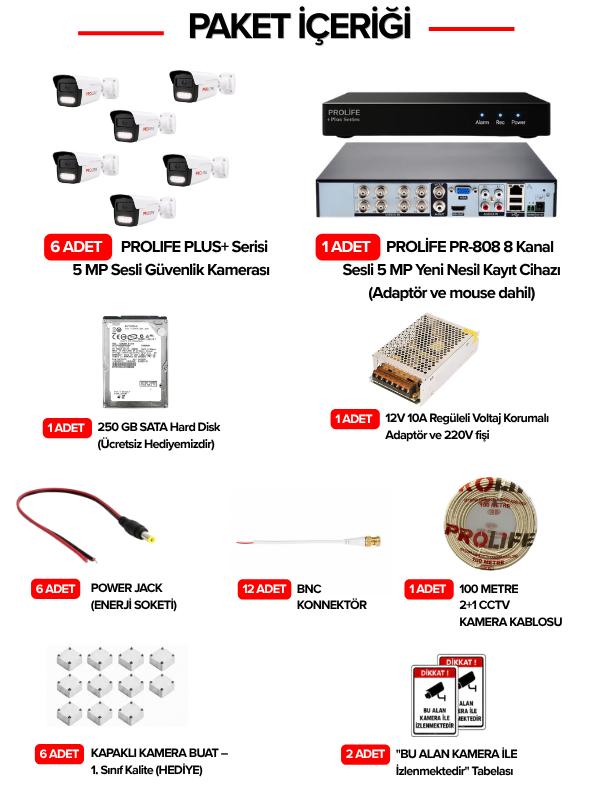 6 LI Sesli Güvenlik Kamerası 5 Mp Gece Renkli Yüz Ve Araç Tanımalı Full Hd Kamera Sistemi