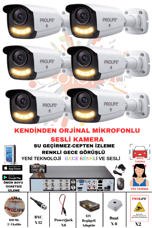 6 LI Sesli Güvenlik Kamerası 5 Mp Gece Renkli Yüz Ve Araç Tanımalı Full Hd Kamera Sistemi