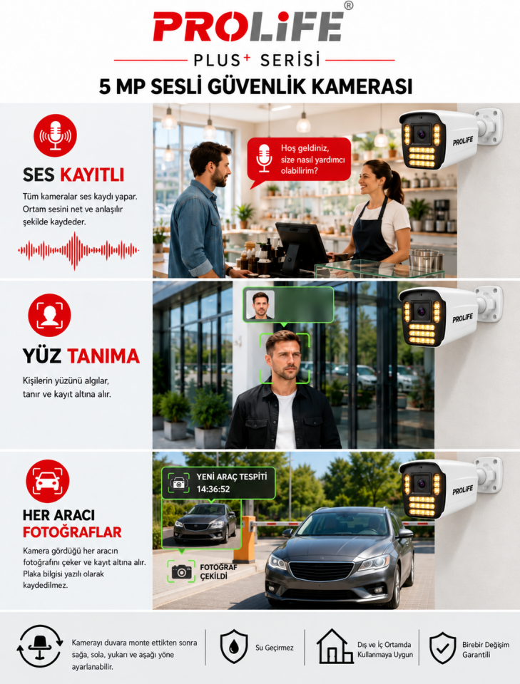 8 Li Sesli Güvenlik Kamerası 5 Mp Gece Renkli Yüz Ve Araç Tanımalı Full Hd Kamera Sistemi