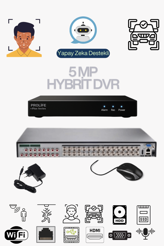 32 Kanal 5 MP Yeni Nesil Yüz ve Araç Algılamalı Hybrit  Kayıt Cihazı Wİ-Fİ Destekli