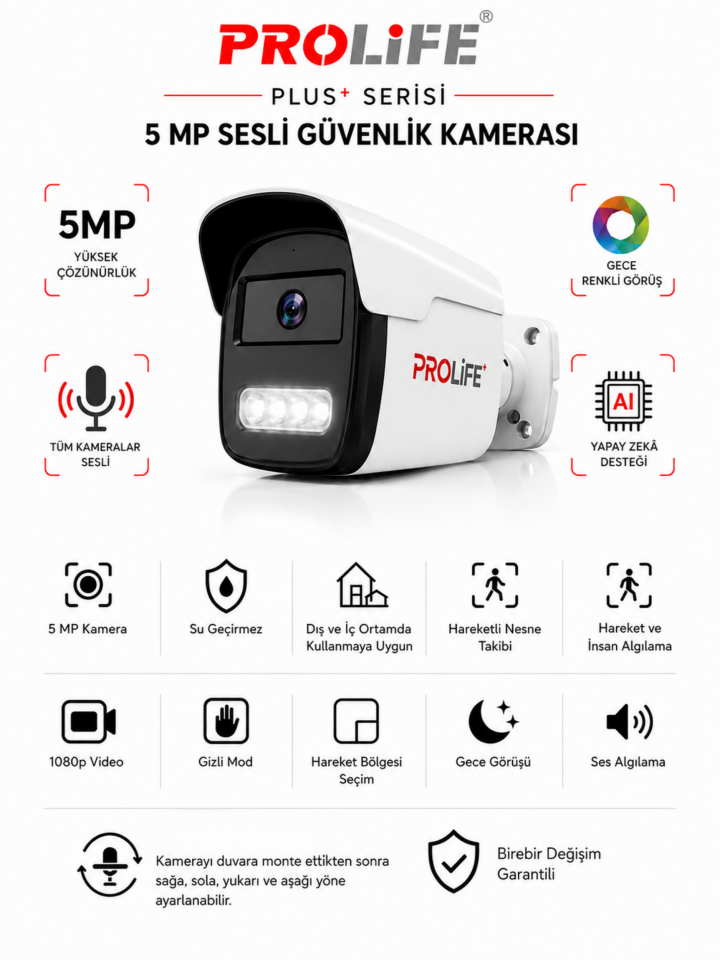7 Li Sesli Güvenlik Kamerası 5 Mp Gece Renkli Yüz Ve Araç Tanımalı Full Hd Kamera Sistemi