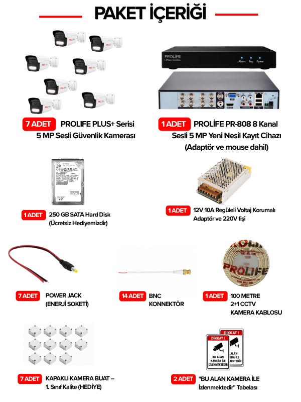 7 Li Sesli Güvenlik Kamerası 5 Mp Gece Renkli Yüz Ve Araç Tanımalı Full Hd Kamera Sistemi