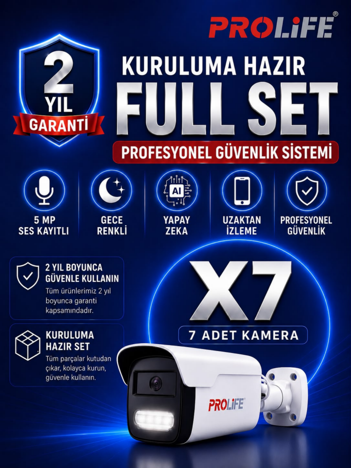 7 Li Sesli Güvenlik Kamerası 5 Mp Gece Renkli Yüz Ve Araç Tanımalı Full Hd Kamera Sistemi