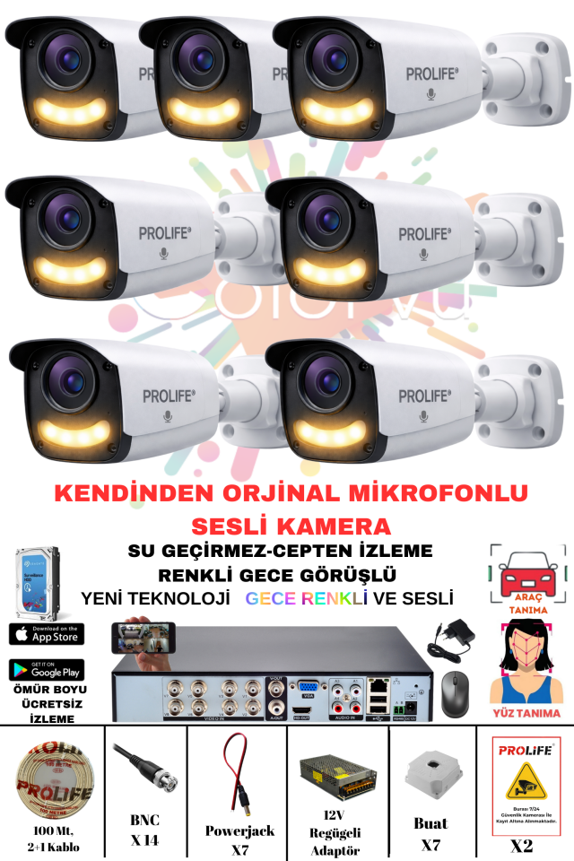 7 Li Sesli Güvenlik Kamerası 5 Mp Gece Renkli Yüz Ve Araç Tanımalı Full Hd Kamera Sistemi