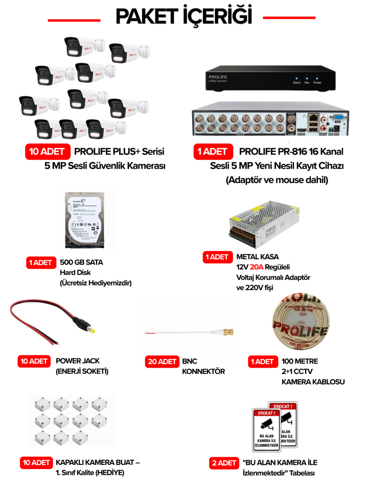 10 Lu Ses Kayıtlı Güvenlik Kamerası 5 Mp Gece Renkli Yüz Ve Araç Tanımalı Full Hd Kamera Sistemi