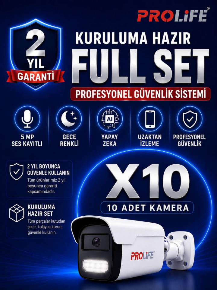 10 Lu Ses Kayıtlı Güvenlik Kamerası 5 Mp Gece Renkli Yüz Ve Araç Tanımalı Full Hd Kamera Sistemi