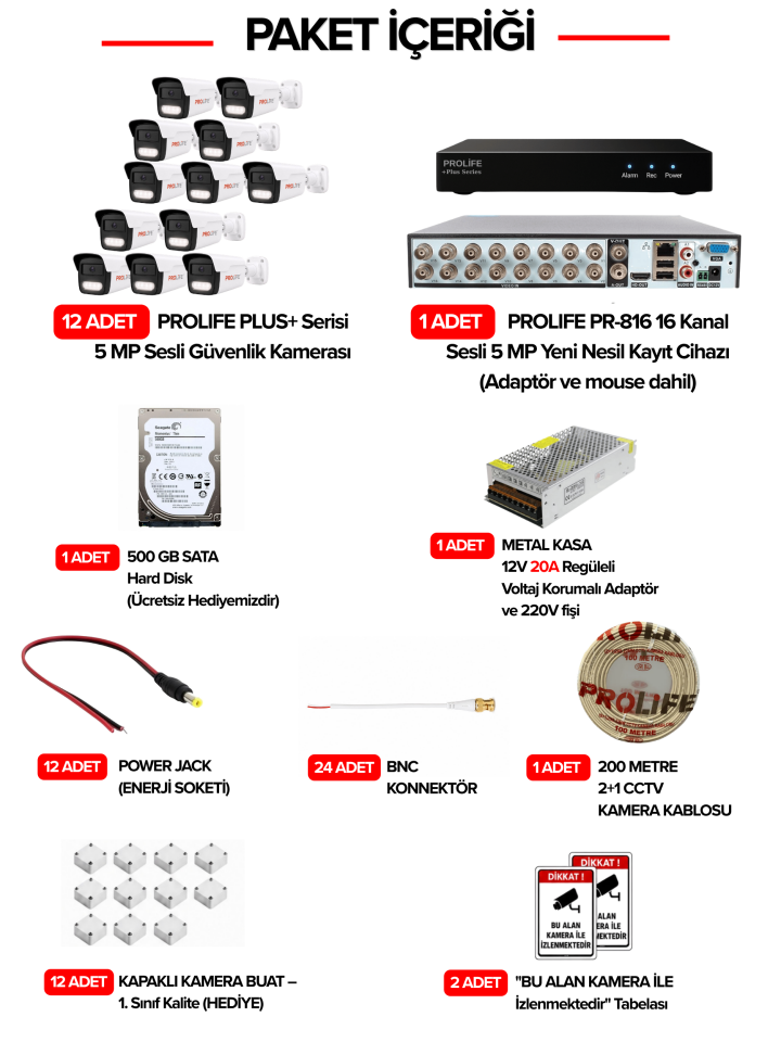 12 Li Sesli Güvenlik Kamerası 5 Mp Gece Renkli Yüz Ve Araç Tanımalı Full Hd Kamera Sistemi