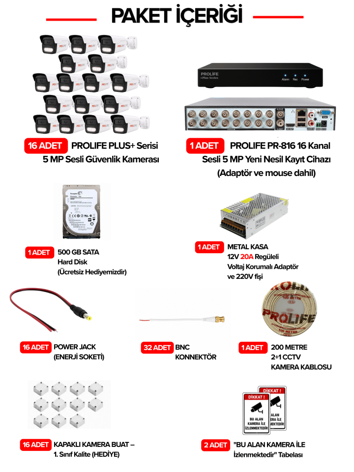16 Lı Sesli Güvenlik Kamerası 5 Mp Gece Renkli Yüz Ve Araç Tanımalı Full Hd Kamera Sistemi