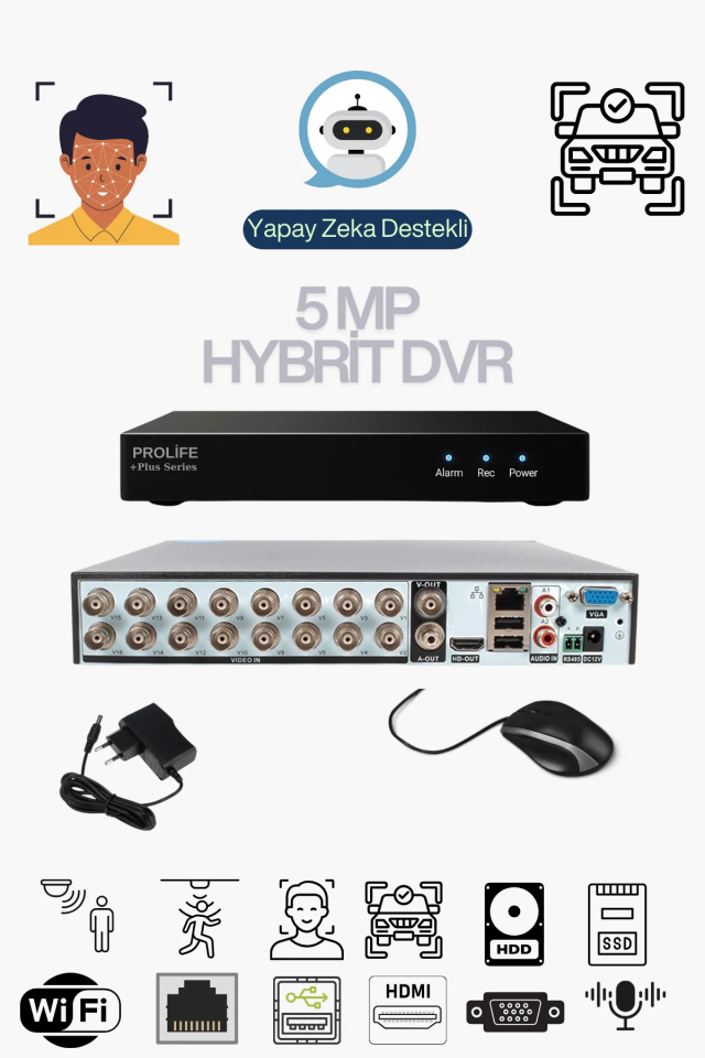 16 Lı Sesli Güvenlik Kamerası 5 Mp Gece Renkli Yüz Ve Araç Tanımalı Full Hd Kamera Sistemi