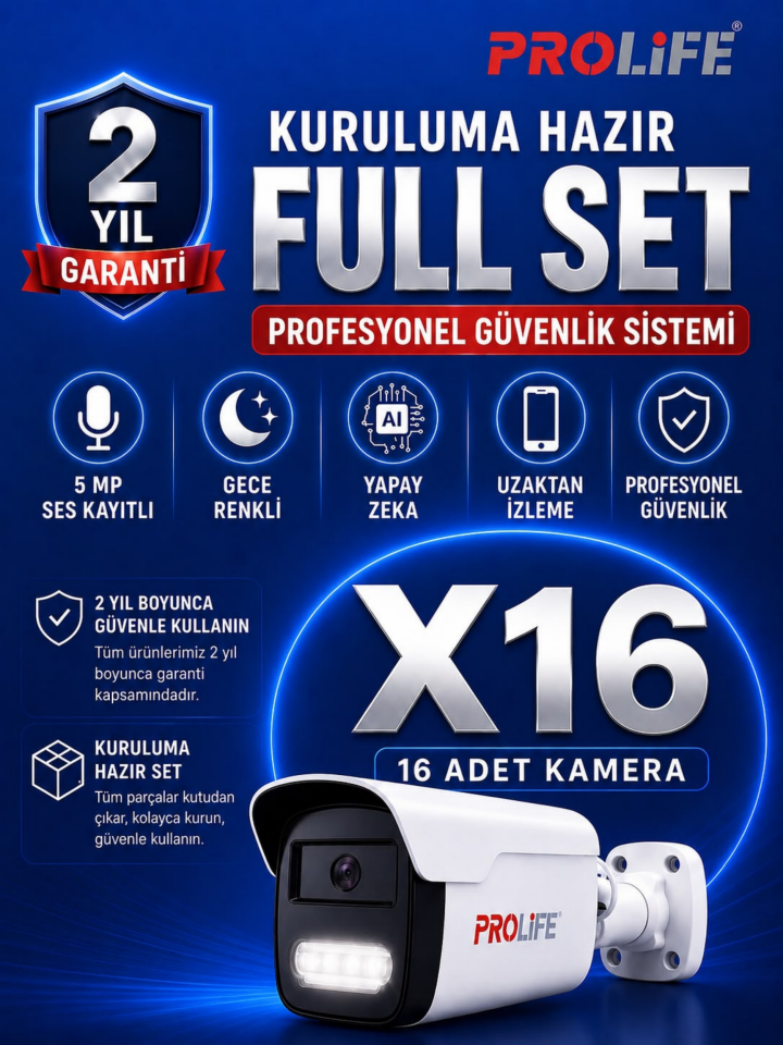 16 Lı Sesli Güvenlik Kamerası 5 Mp Gece Renkli Yüz Ve Araç Tanımalı Full Hd Kamera Sistemi