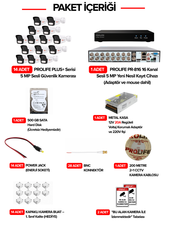14 Lü Sesli Güvenlik Kamerası 5 Mp Gece Renkli Yüz Ve Araç Tanımalı Full Hd Kamera Sistemi