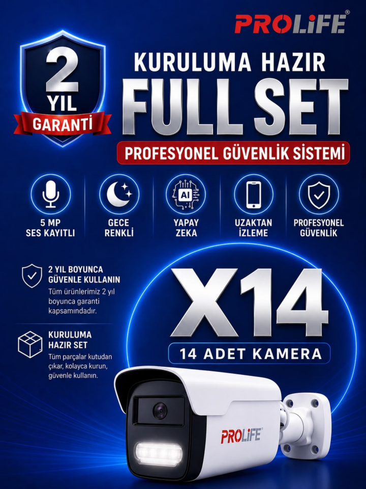 14 Lü Sesli Güvenlik Kamerası 5 Mp Gece Renkli Yüz Ve Araç Tanımalı Full Hd Kamera Sistemi
