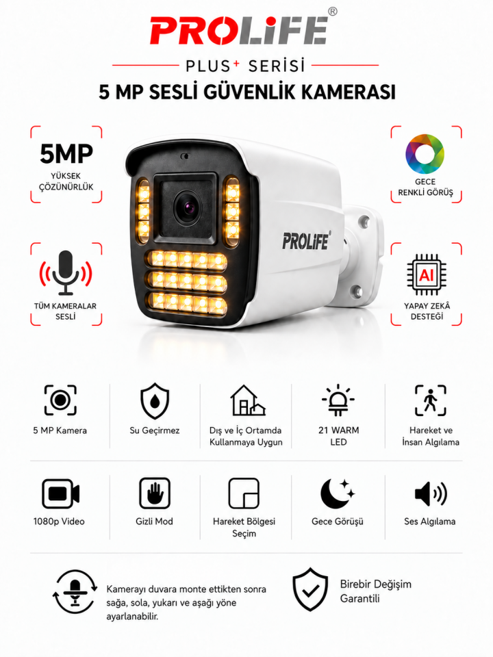 14 Lü Sesli Güvenlik Kamerası 5 Mp Gece Renkli Yüz Ve Araç Tanımalı Full Hd Kamera Sistemi